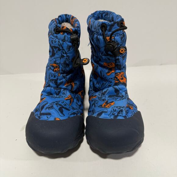 Bogs Youth Kids B Moc Snow Boots Sherpa Lined Dino Print Blue Orange Size 2 - Picture 5 of 8